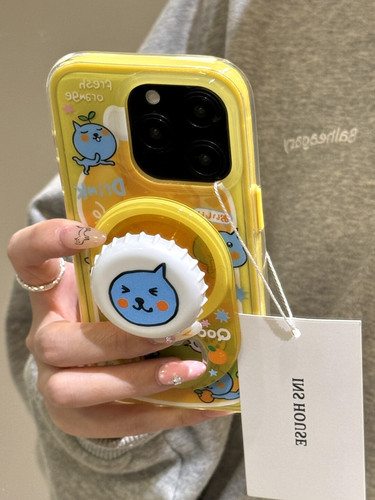 西多士卡通水滴酷儿橙汁开瓶器磁吸支架适用苹果16手机壳iPhone15/14/13