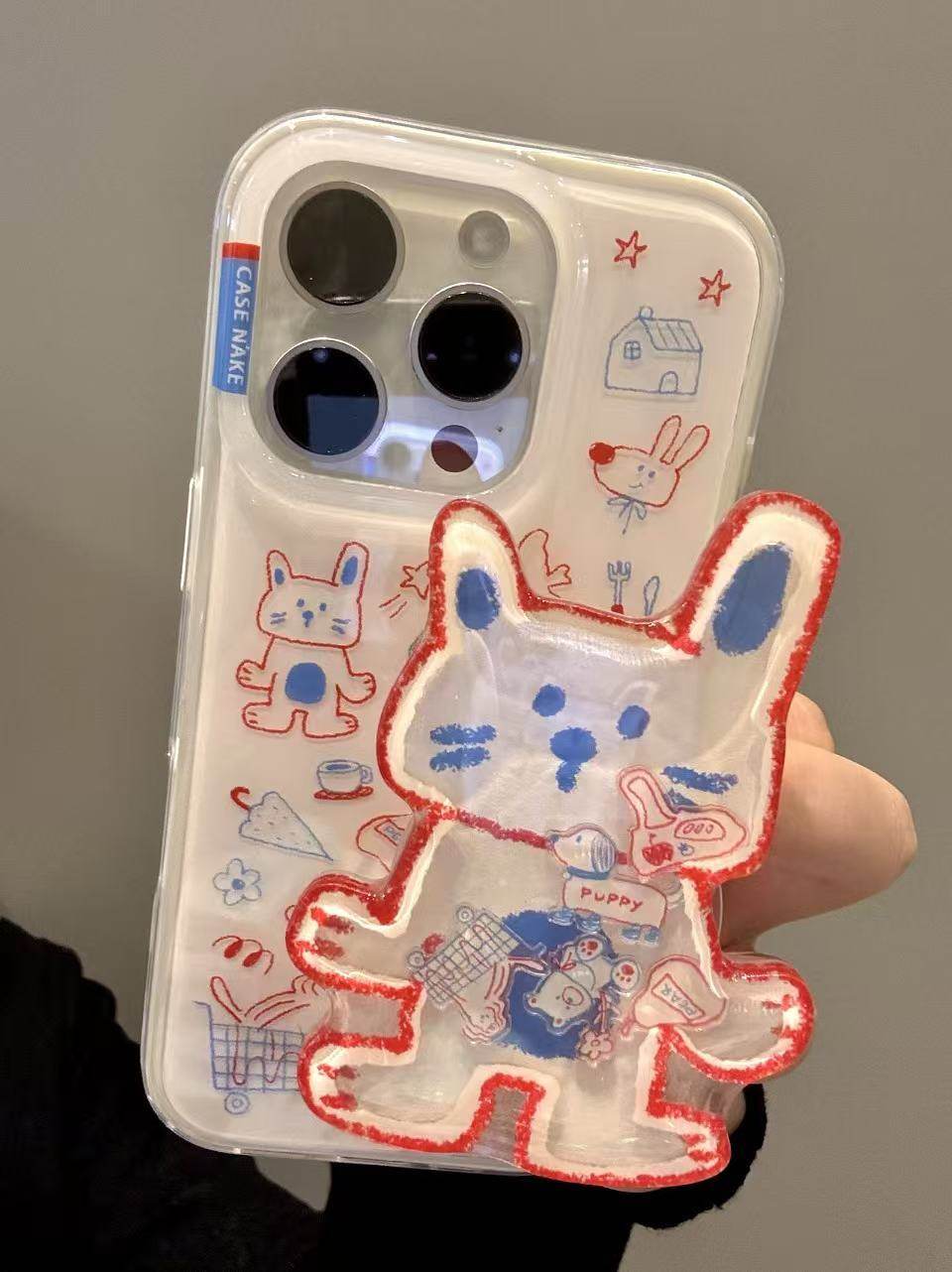 西多士涂鸦线条购物车小动物猫咪摇摇乐适用iphone16promax苹果15手机壳