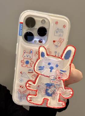 西多士涂鸦线条购物车小动物猫咪摇摇乐适用iphone16promax苹果15手机壳