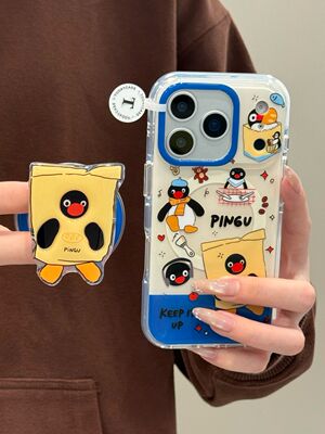 西多士牛皮纸袋小企鹅苹果17promax双层iphone16支架15磁吸14可爱手机壳