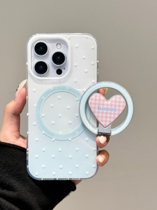 西多士韩系渐变蓝波点苹果16pro双层iphone15/14磁吸13折叠支架手机硬壳17promax