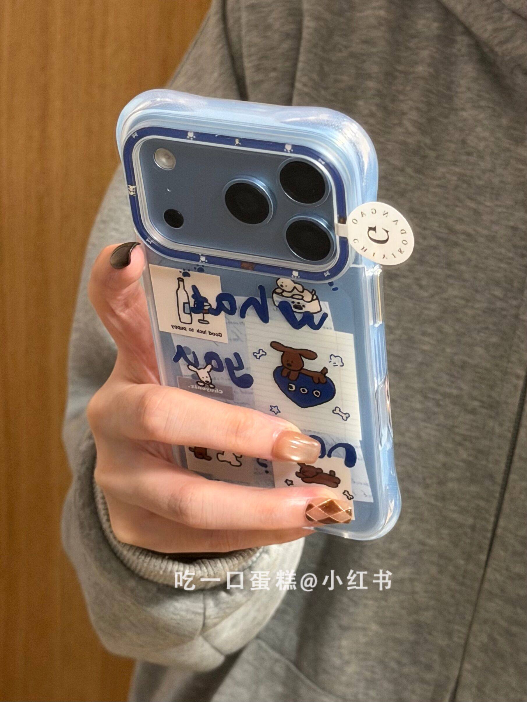 西多士蓝标签笔记饲料小狗爱心适用18promax手机壳iphone1716保护套