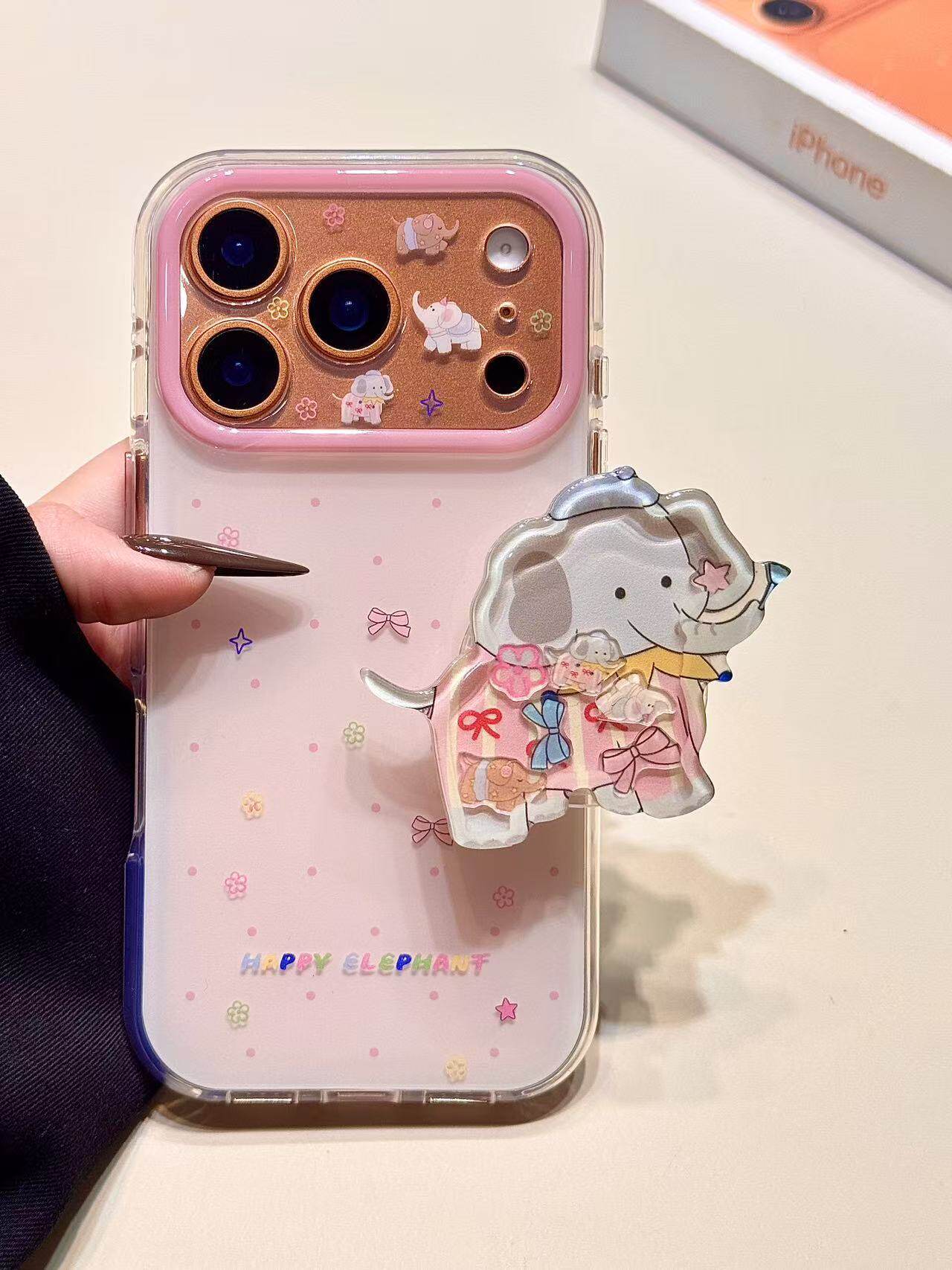 西多士少女心粉底波点花朵小象支架适用苹果17promax手机壳16iphone15