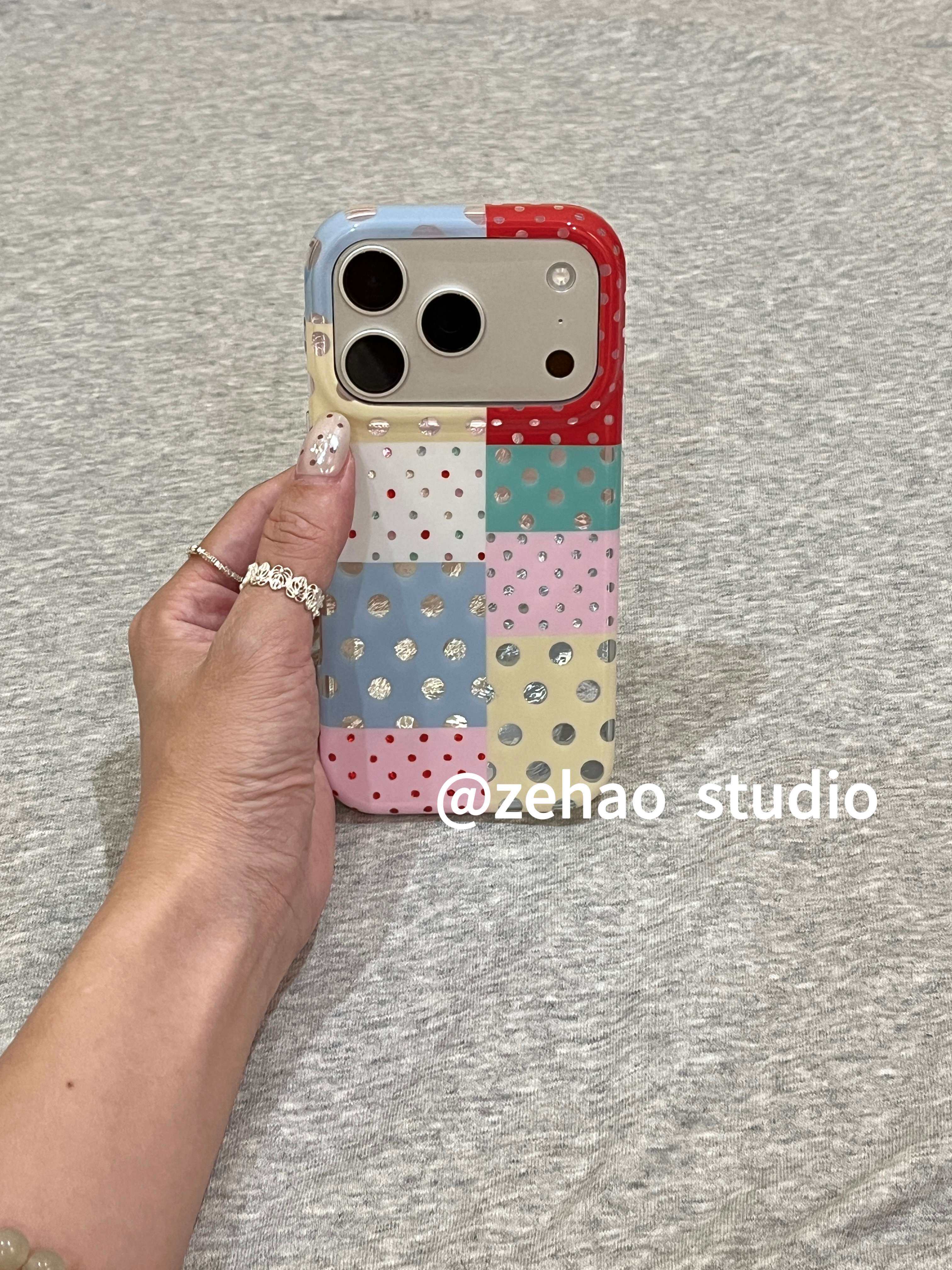 西多士马卡龙拼色波点闪钻适用于苹果17promax手机壳iphone16pro保护套