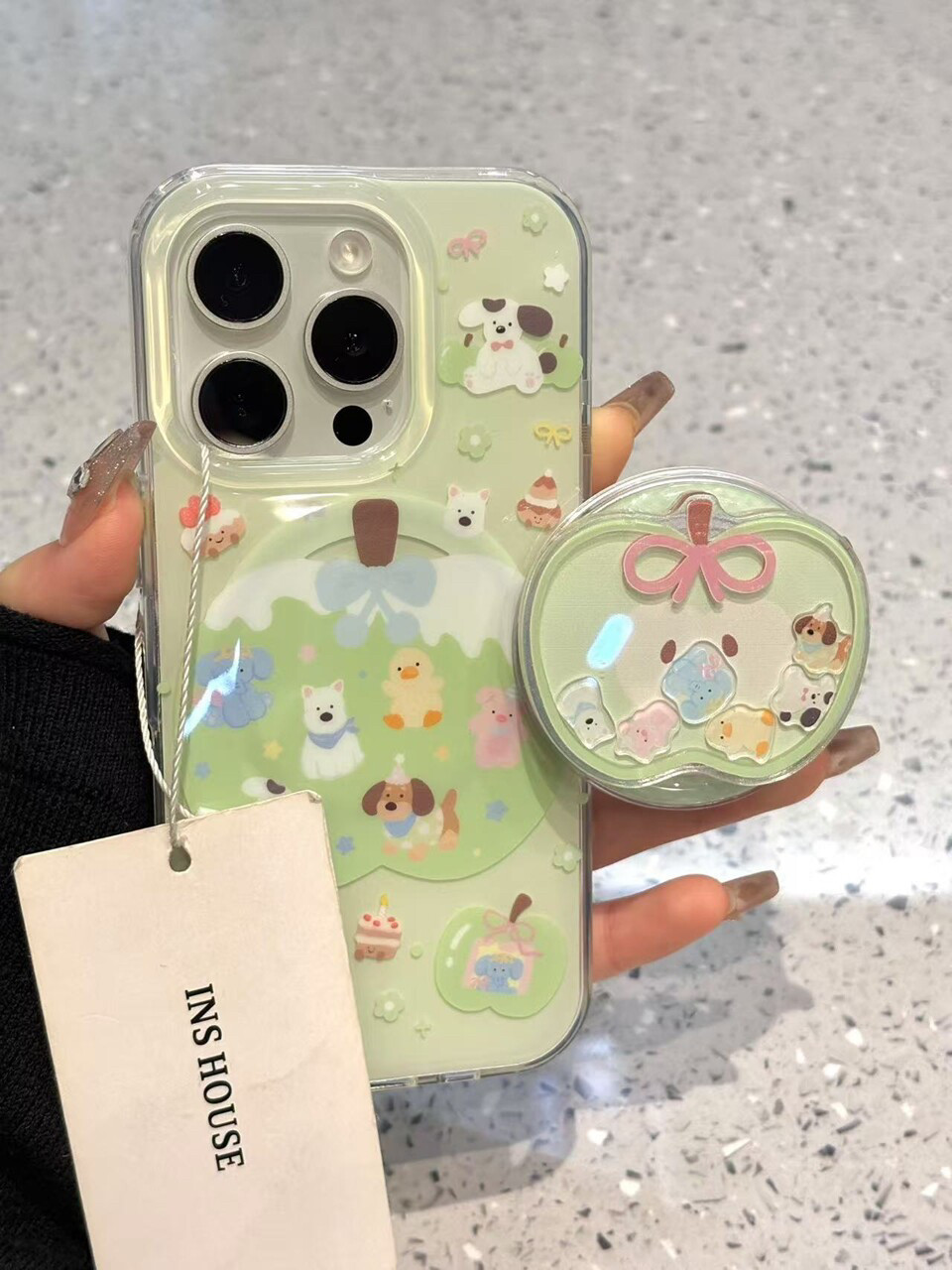 西多士青苹果小动物摇摇乐磁吸支架适用iPhone16pro/15手机壳苹果13磁吸壳13promax个性14promax简约15pro