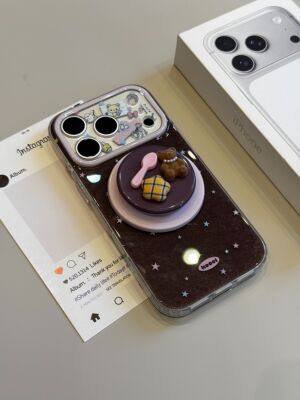 西多士韩系棕底彩色星星小熊磁吸支架适用于iphone17promax苹果16pr手机壳15