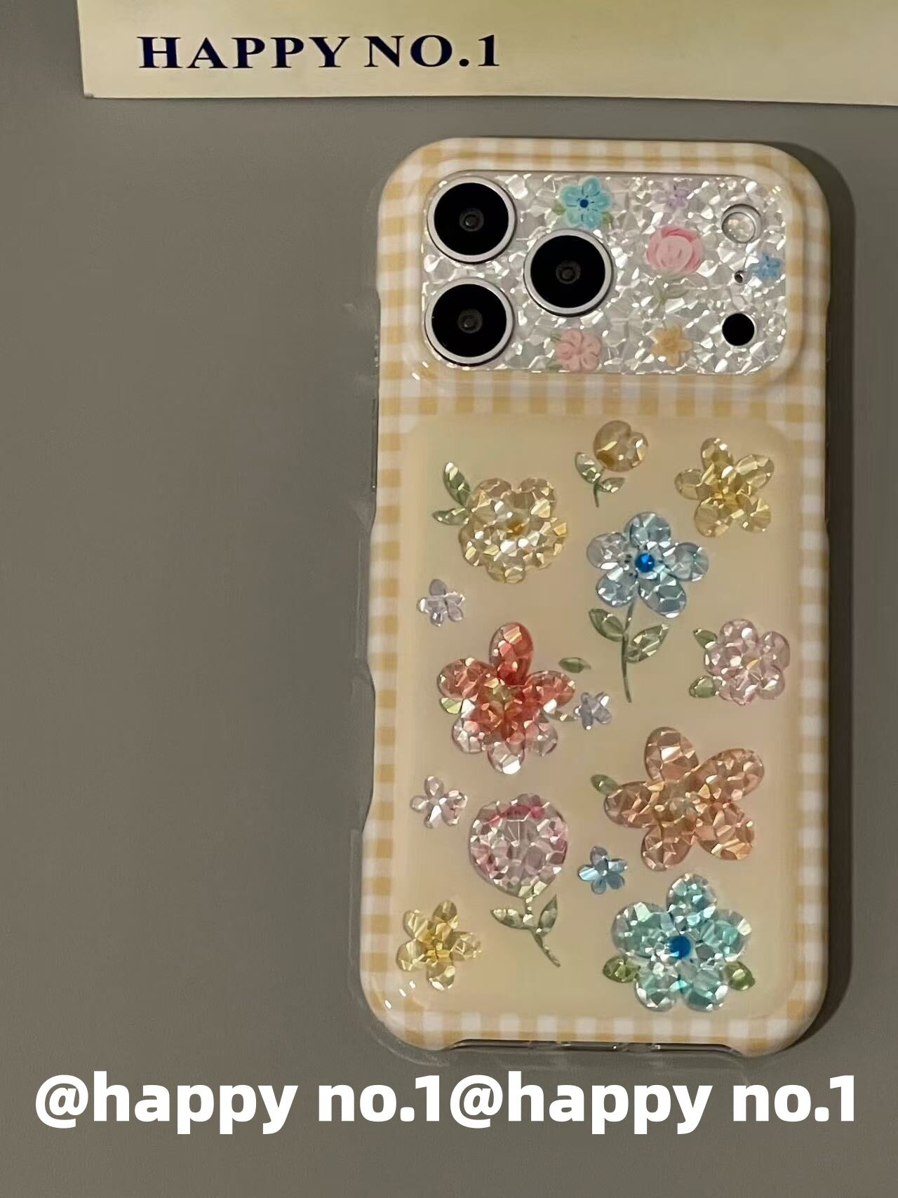 西多士古早黄色格纹闪钻水晶花朵适用苹果iPhone手机壳防摔双层少女防水