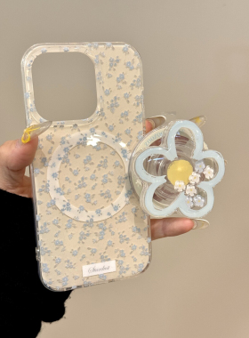 西多士满屏蓝色碎花摇摇乐适用iphone16promax苹果15pro手机壳14磁吸13