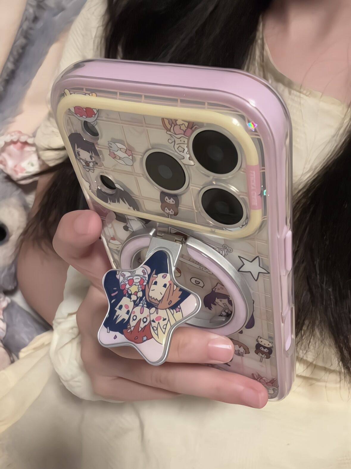 西多士粉格纹轻音少女支架适用苹果17promax手机壳iphone16151413磁吸