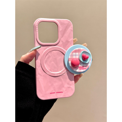 西多士适用苹果iphone16promax格纹褶皱15pro爱心支架14pro磁吸13韩系手机壳