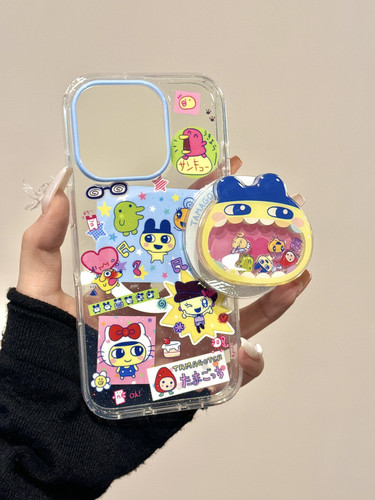 西多士创意卡通满屏拓麻歌子支架适用于iphone16prom苹果15手机保护壳14新款17