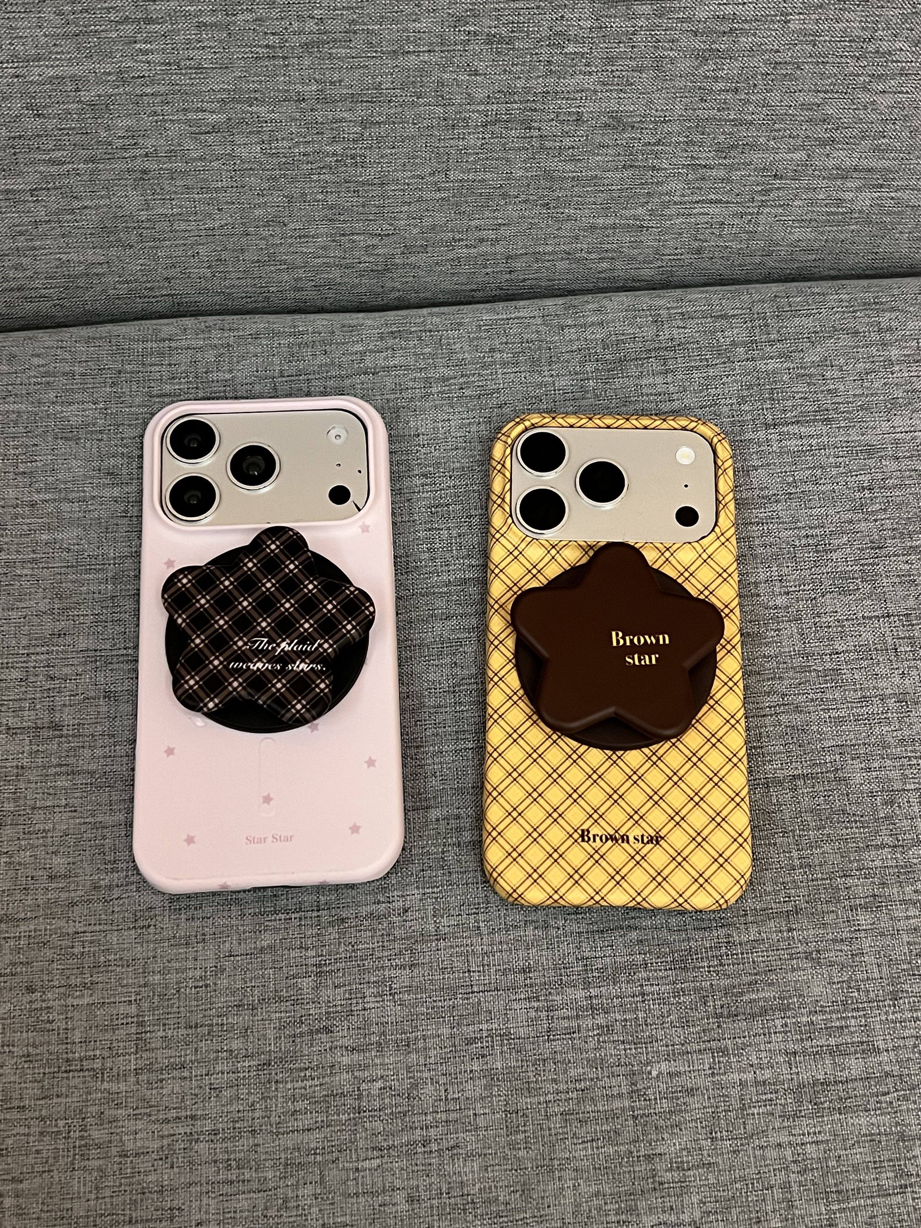 西多士黄色英文格纹粉星满屏立体星星磁吸适用于苹果手机壳iphone17pro
