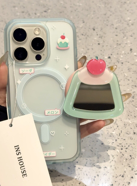 西多士小清新蛋糕镜面磁吸适用iphone16promax苹果15pr手机壳14新款13软17