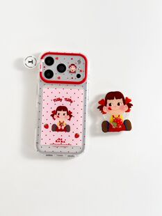 西多士韩系波点草莓牛奶妹适用苹果17pro双层iPhone16/15可爱支架手机壳