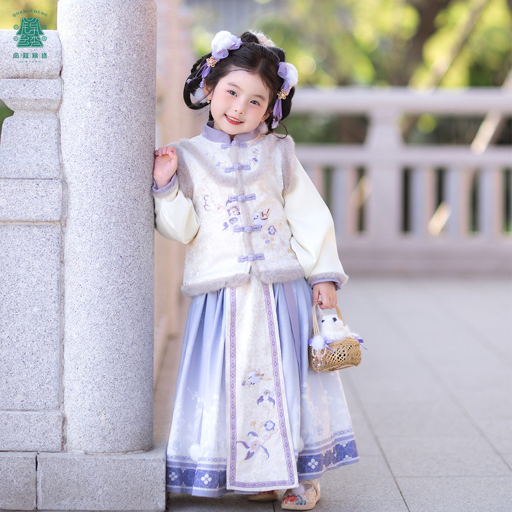 冬天新款汉服女童公主年衣棉服半身裙套装儿童古典风新年服装
