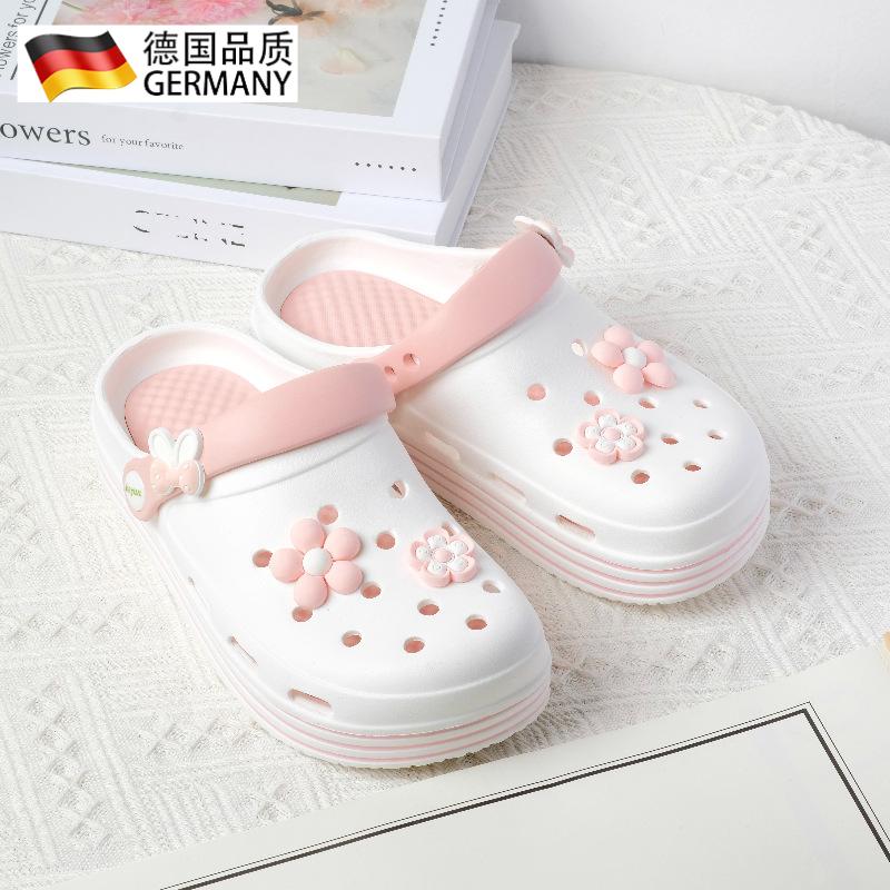 花朵新款洞洞鞋女夏时尚百搭厚底