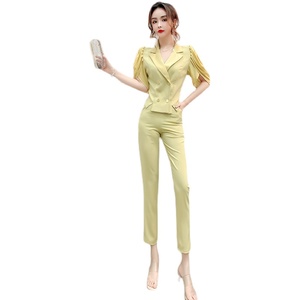 RM10152#夏季新款高级感时尚拼接雪纺西装上衣+修身九分裤套装女