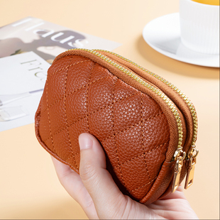 2025新款 钱包菱格绣线学生通勤硬币包双层拉链小零钱包