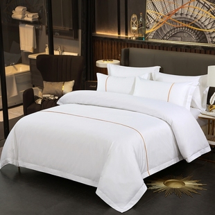 新款五星级酒店宾馆用品60s贡缎喷气嵌条纯棉四件套