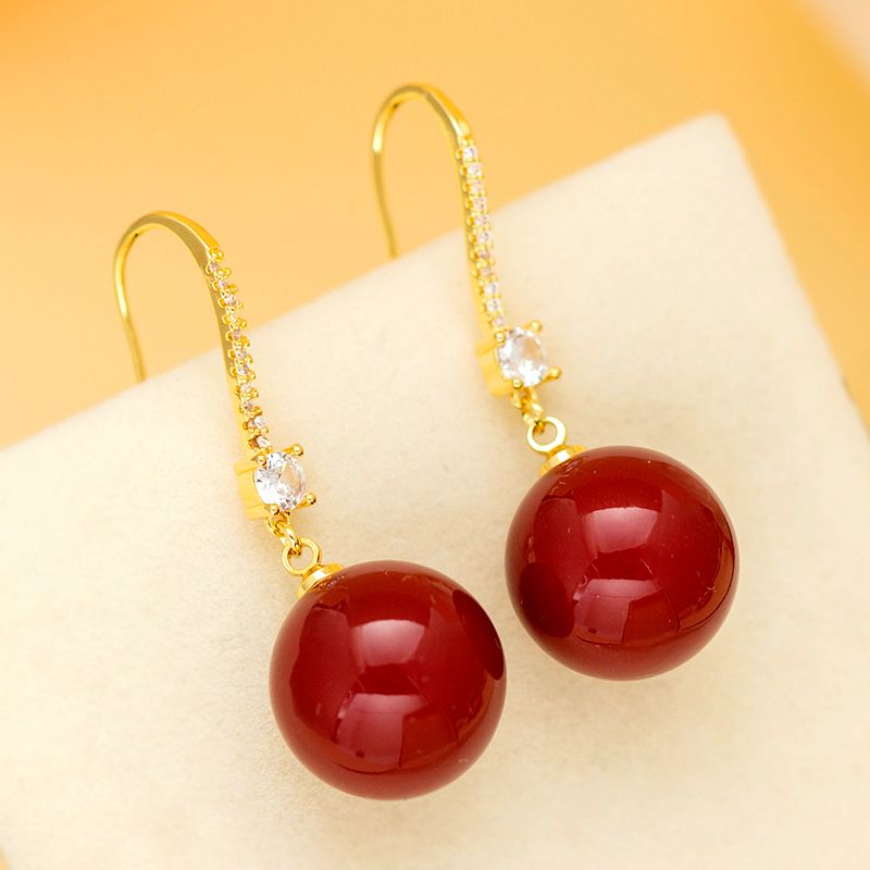 珠光宝气经典百搭红色复古耳坠