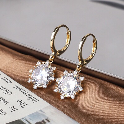 2025春季满钻经典花朵耳坠时尚设计感太阳花女士气质百搭耳环1249