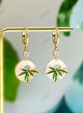 [绿竹平安扣] 2025经典满钻绿色竹叶耳坠时尚感气质女士耳环1846