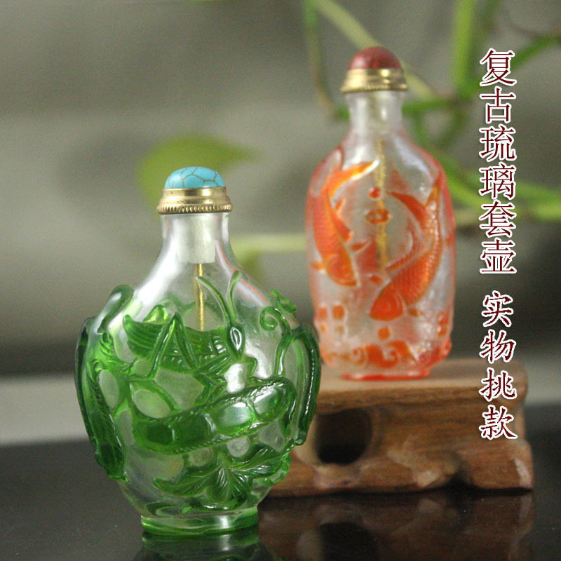 祥令德鼻烟壶琉璃套壶复古做旧老货收藏文玩古董中国礼民国晚清风