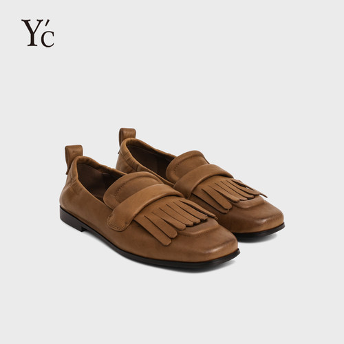 YC英伦流苏圆头一脚蹬乐福鞋女