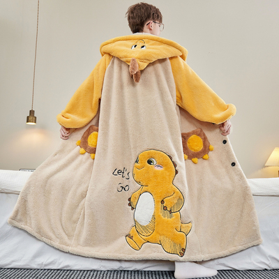 2025新款珊瑚绒睡衣长袍男士秋冬季加厚款卡通法兰绒睡袍套装男款