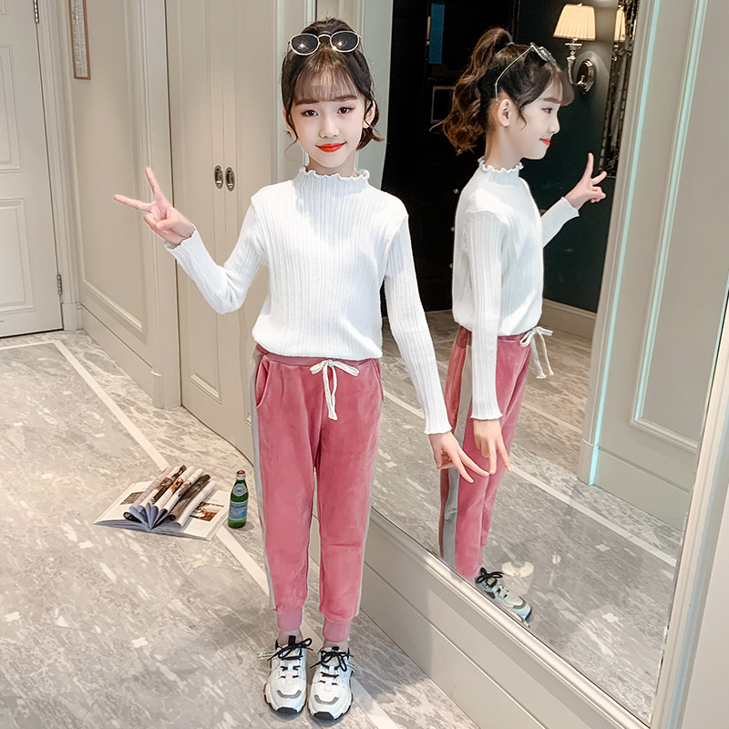 女童金丝绒加绒加厚裤子儿童哈伦裤外穿秋冬女孩运动裤宝宝休闲裤