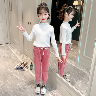 女童金丝绒加绒加厚裤子儿童哈伦裤外穿秋冬女孩运动裤宝宝休闲裤