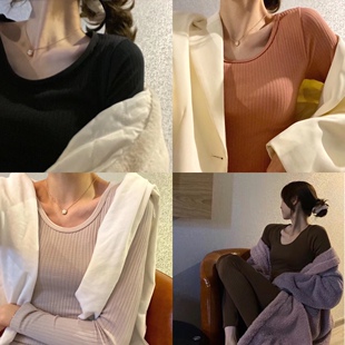 小熊保暖内衣套装2021秋冬新款女打底螺纹竖条纹圆领秋裤秋衣ins