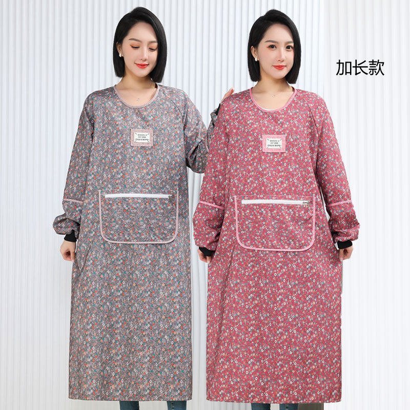 加长款碎花围裙帆布耐脏家用厨房防油污长袖罩衣外穿工作服不起球,家庭/个人清洁工具,围裙,淘宝优惠券,粉丝福利购,淘宝优惠卷