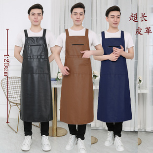 超长加长防水防油皮革围裙拉链兜无袖 工作服 皮罩衣洗车男女时尚