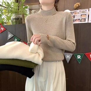 加绒毛衣女设计感加厚半高领内搭打底衫秋冬高级感一体绒保暖上衣