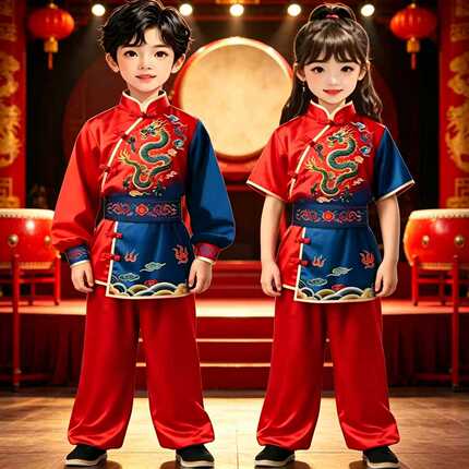 儿童武术表演服元旦舞龙舞狮演出服小学生运动会打鼓服太极练功服