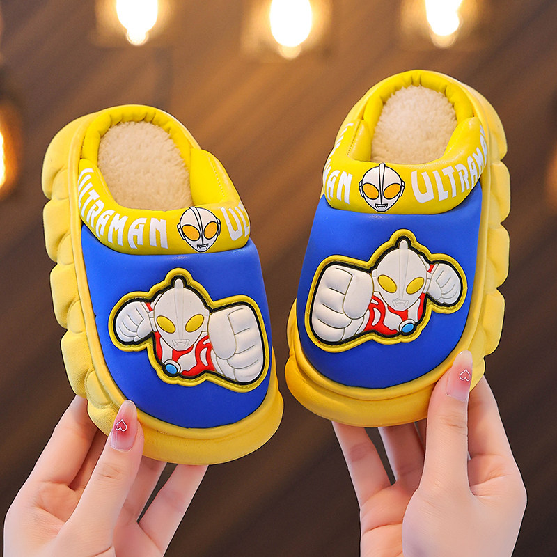 正品奥特曼儿童棉拖鞋男童秋冬季防水小孩室内防滑保暖宝宝拖鞋男