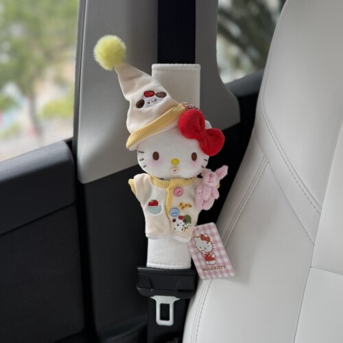 正版睡衣奶嘴kitty毛绒公仔汽车安全带护肩套车内卡通玩偶新车礼