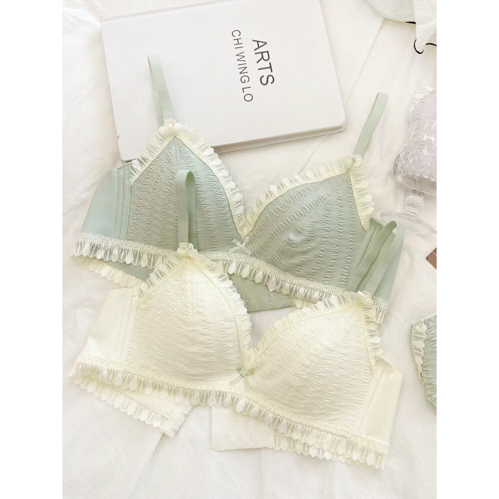 罗丽丝撞色蕾丝少女内衣套装日系甜美小胸不空杯聚拢无钢圈透气舒