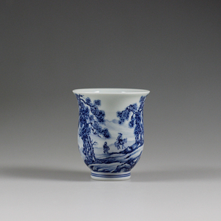 景德镇青花陶瓷茶杯中国风山水画茶具家用功夫茶杯礼盒装柴窑瓷器