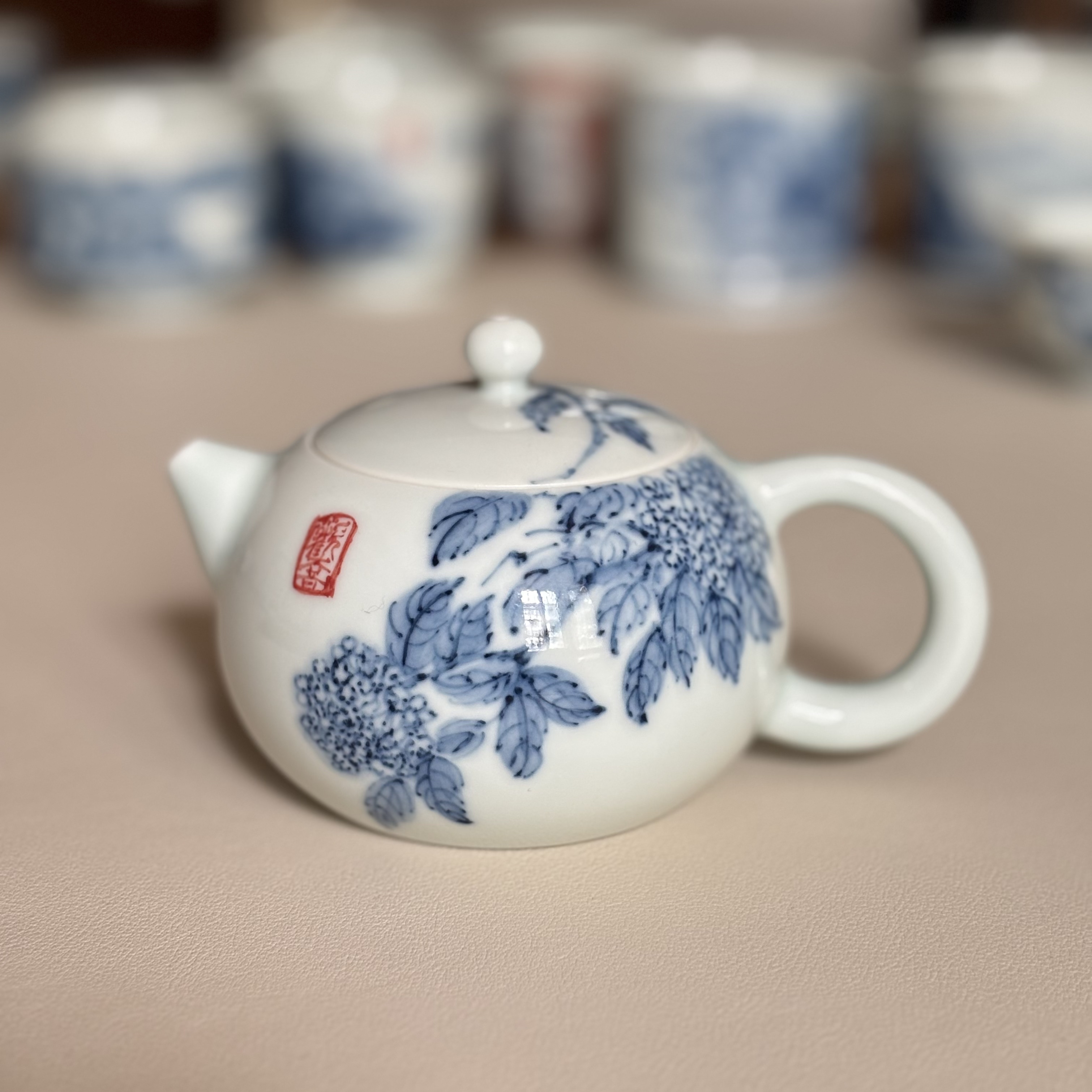 归舟柴窑青花手绘西施壶泡茶壶