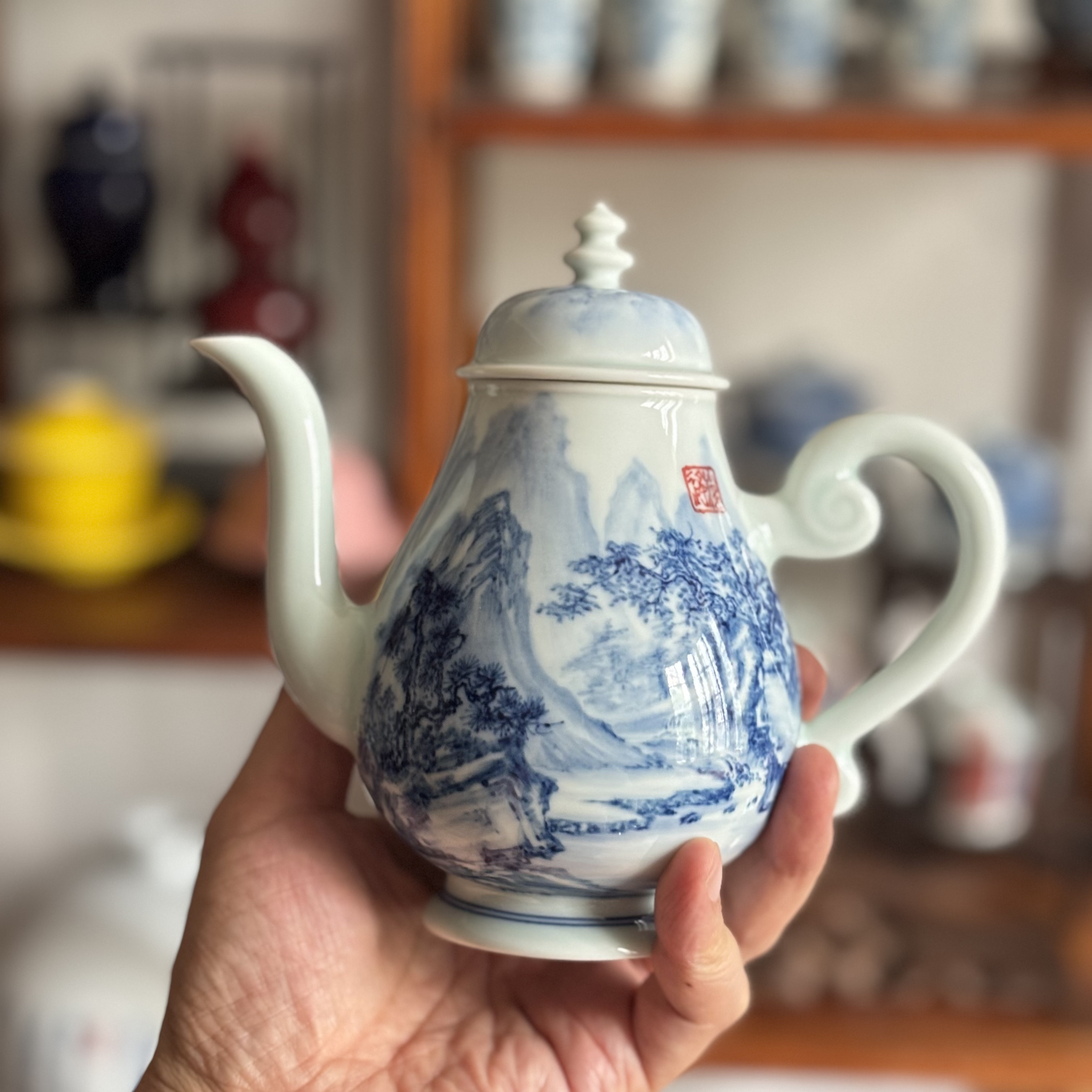 归舟柴窑手绘青花山水酒壶分酒器高档手工陶瓷壶复古家用中式礼盒