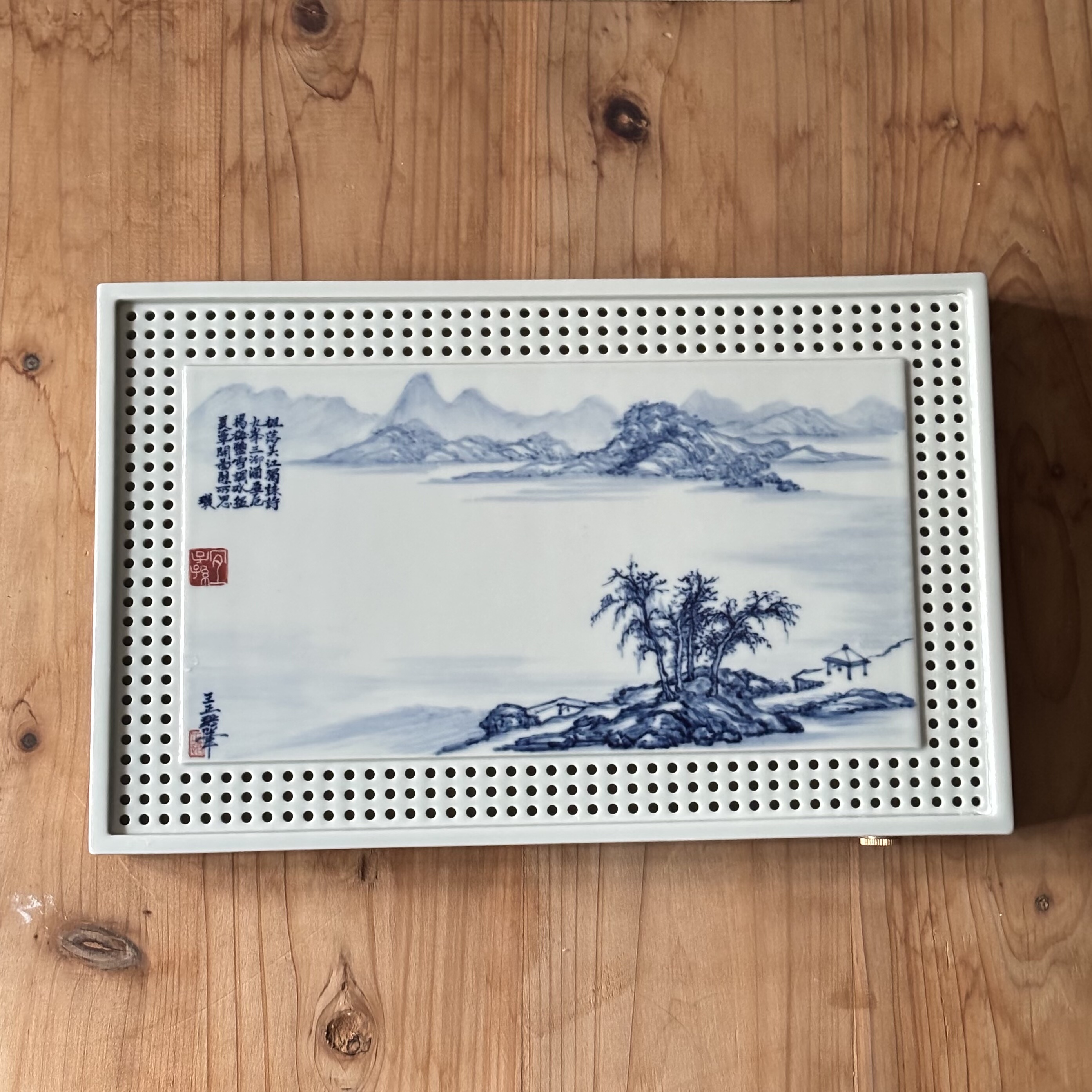 景德镇青花瓷长方形直排茶盘