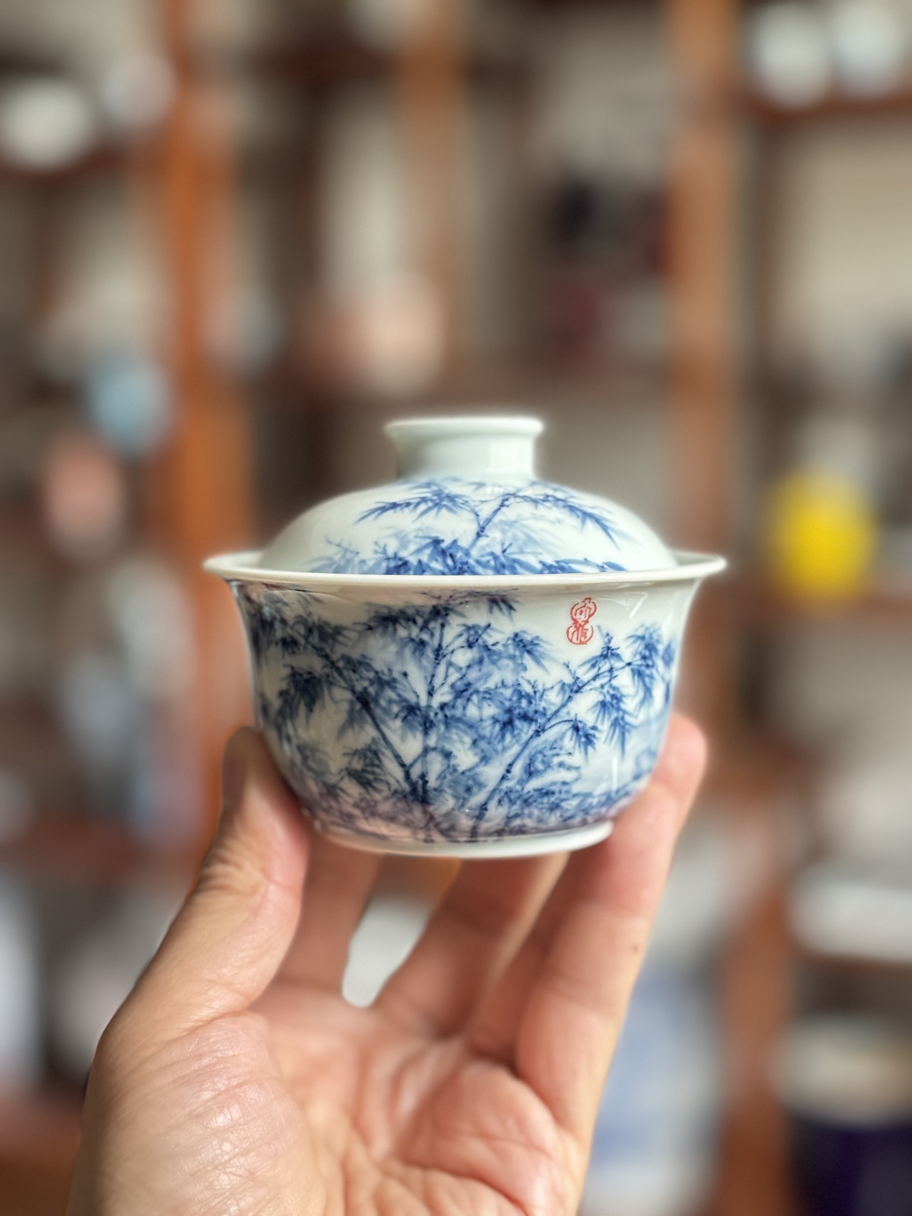 归舟柴窑青花瓷器茶具盖碗陶瓷盖杯文人茶器家用中式景德镇王正珺