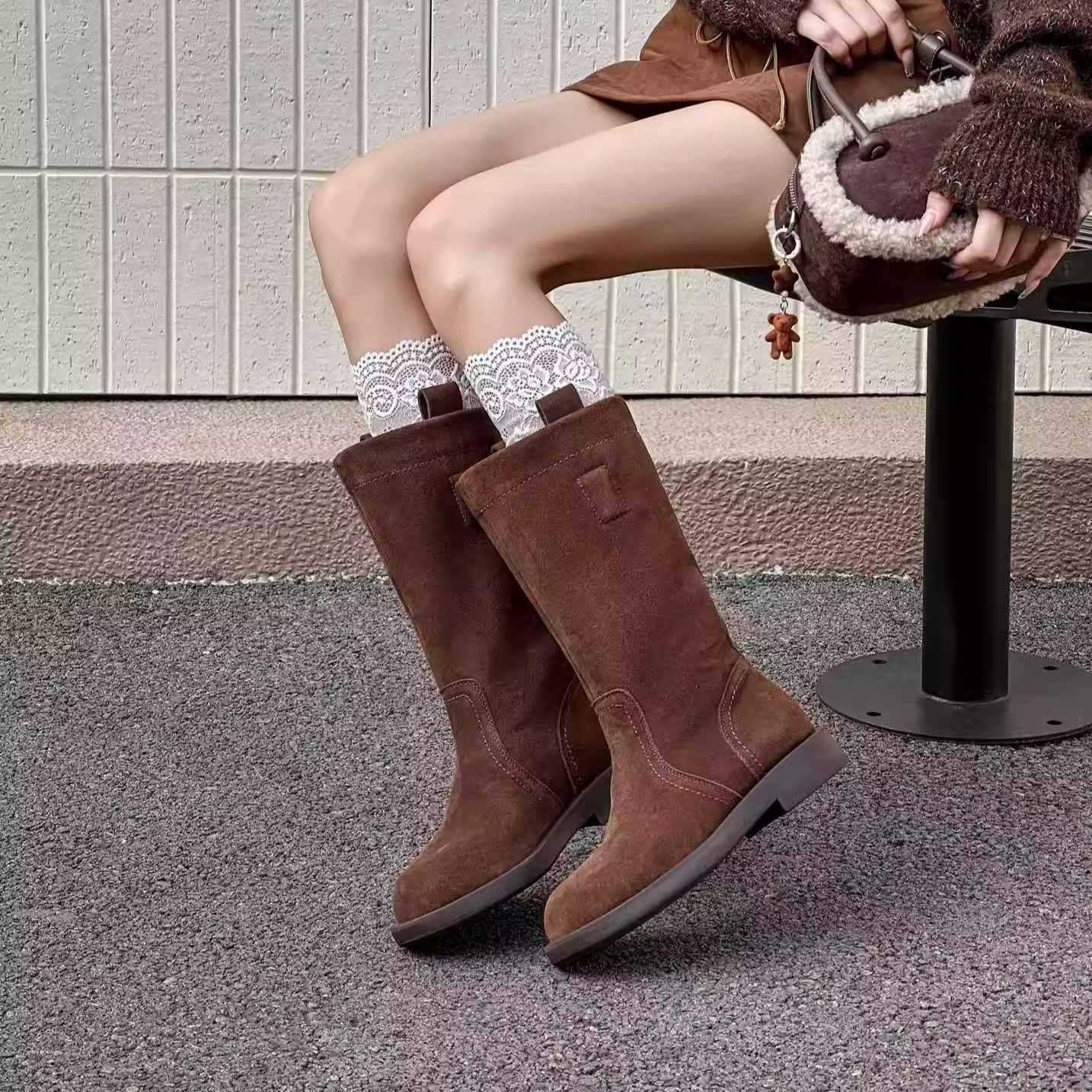 秋冬真皮中筒靴女不过膝复古长靴
