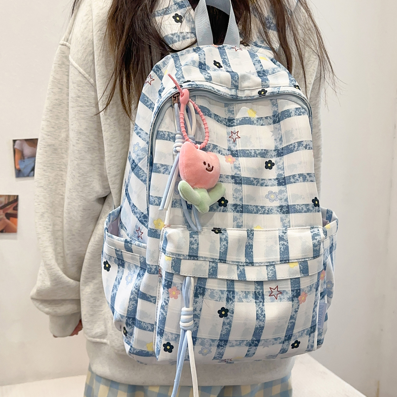 日系ins可爱条纹女学生双肩包