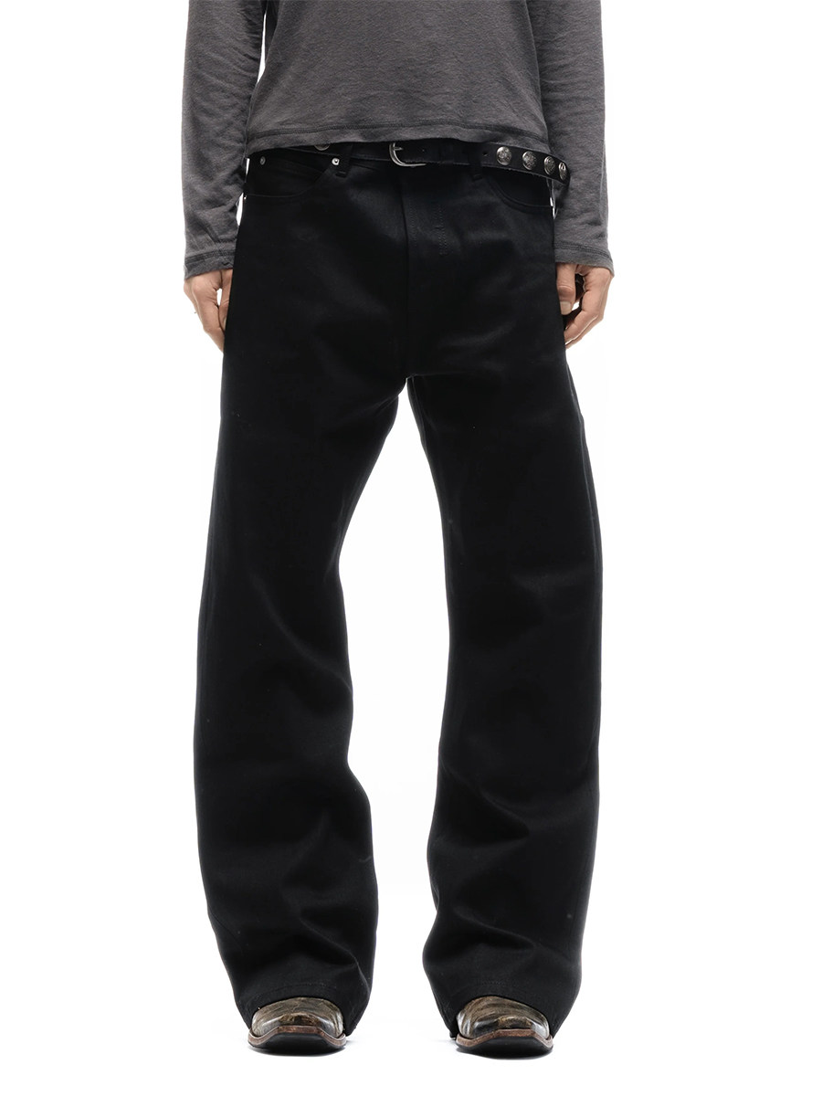 thumbnail for No faith studios straight cut pure black original cow boot pants Japanese red rim red ear original cow jeans