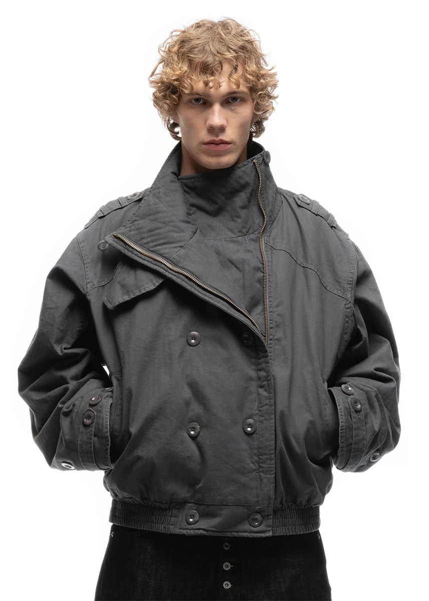 thumbnail for No faith studios Hunting Gear Lapel Diagonal Zipper Button Short Parka Short Coat Cotton Jacket