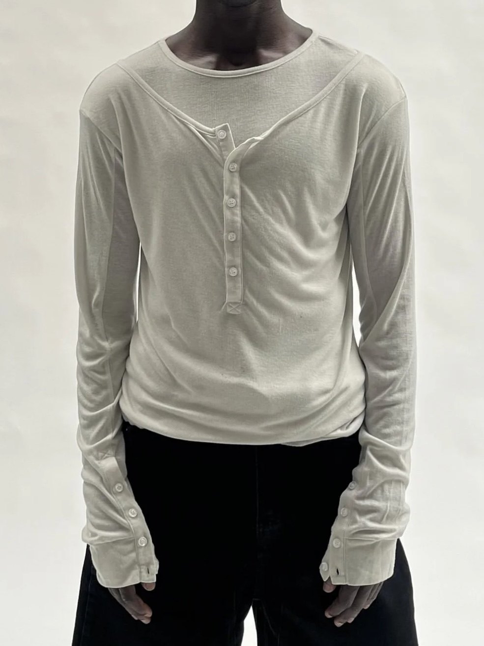thumbnail for No Faith Studios 24ss monochrome slim crewneck double shirt