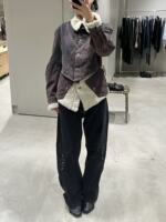 Kiko Kostadinov 24aw collaboration curved cut pants style deconstructed washed black wide-leg jeans for both men and women thumbnail 2